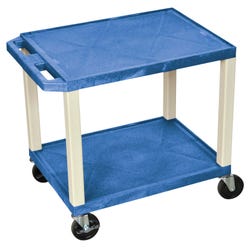 Luxor 2-Shelf Tuffy Cart With Power, Blue Shelves, Putty Legs, 24 x 18 x 24-1/2 Inches