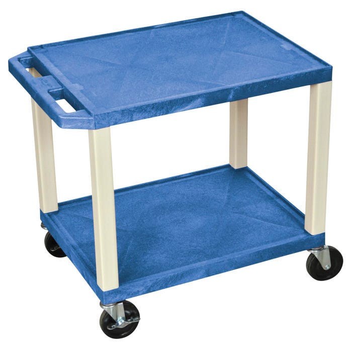 Luxor 2-Shelf Tuffy Cart With Power, Blue Shelves, Putty Legs, 24 x 18 x 24-1/2 Inches