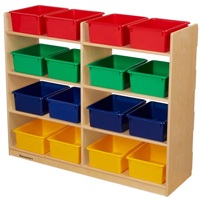 Childcraft Mobile Book Storage Unit, 16 Primary Color Bins, 47-3/4 x 14-1/4 x 42 Inches