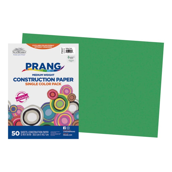 Prang Medium Weight Construction Paper, 12 x 18 Inches, Holiday Green, 50 Sheets