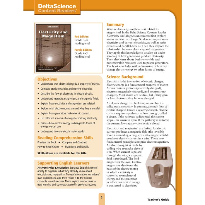 Delta Science Content Readers Electricity and Magnetism Red and Purple Teacher's Guide