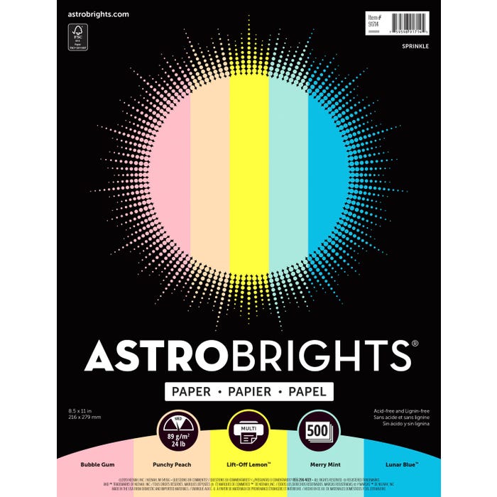 Astrobrights Premium Color Paper, 8-1/2 x 11 Inches, Sprinkle Assortment, 500 Sheets