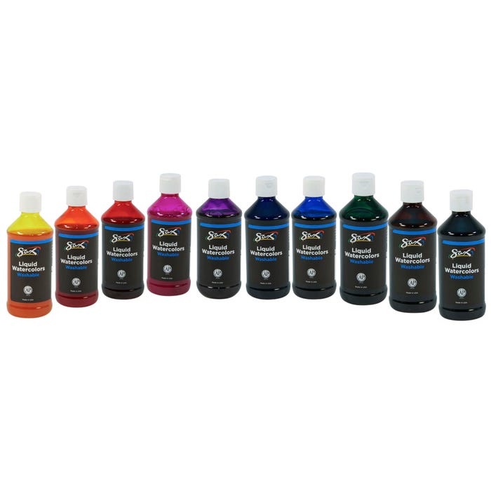 Sax Liquid Washable Watercolor Paint, 8 Ounces, Assorted Colors, Set of 10