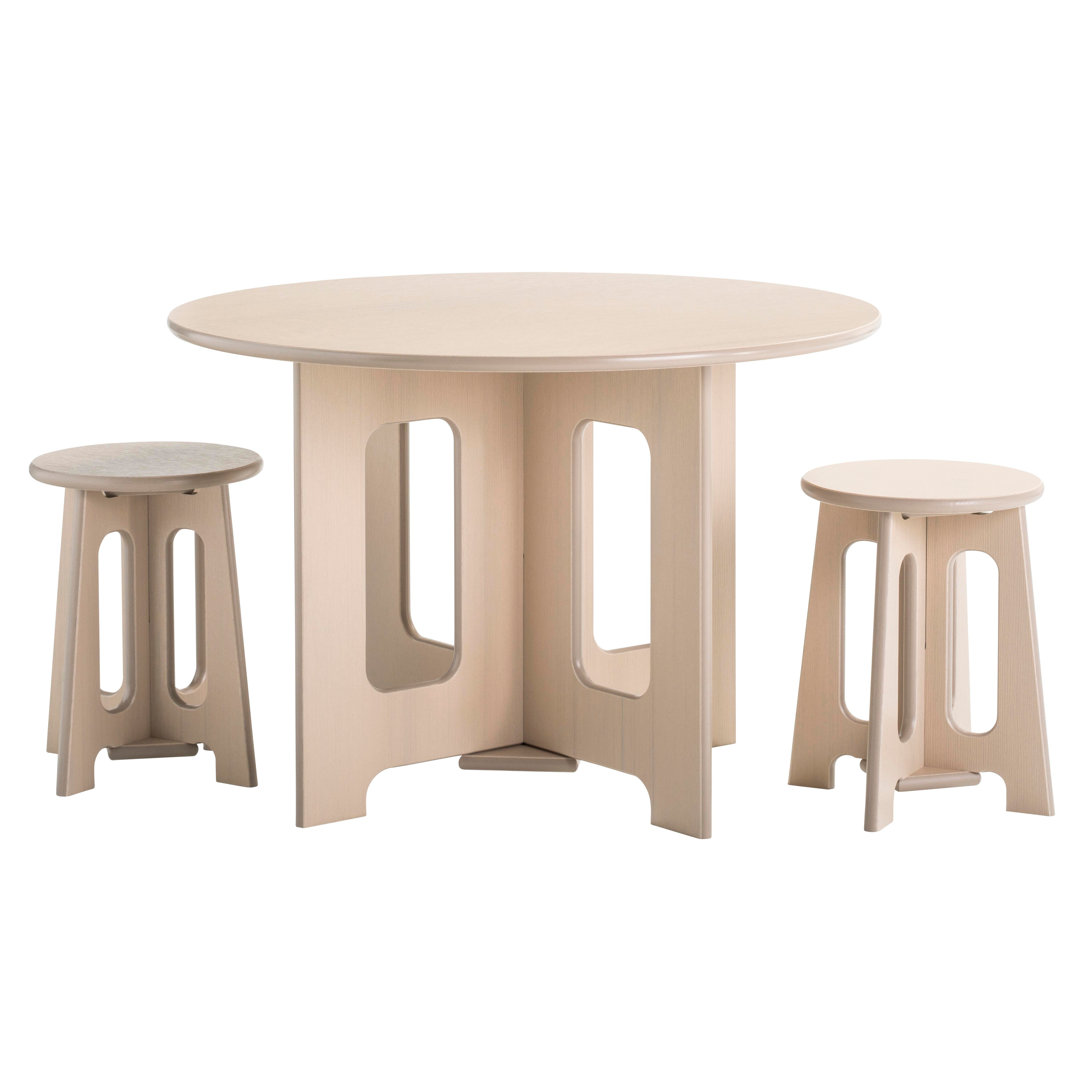 Childcraft Out2Grow Outdoor Oak Poly Table and Stool Set, 36 Round x 24 Inches, 2 16-Inch Stools 2162209