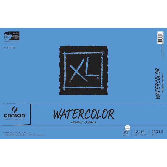 Canson XL Watercolor Pad, Wireless, 12 x 18 Inches, 140 lb, 30 Sheets