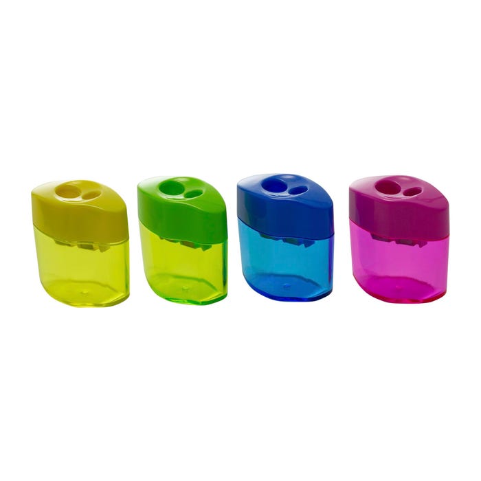 Achieva Twin Pencil and Crayon Sharpener, Black Cover with Assorted Translucent Base
