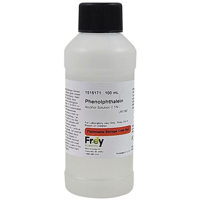 Frey Scientific Phenolphthalein Solution, 0.5% Alcohol, Lab Grade, 100mL