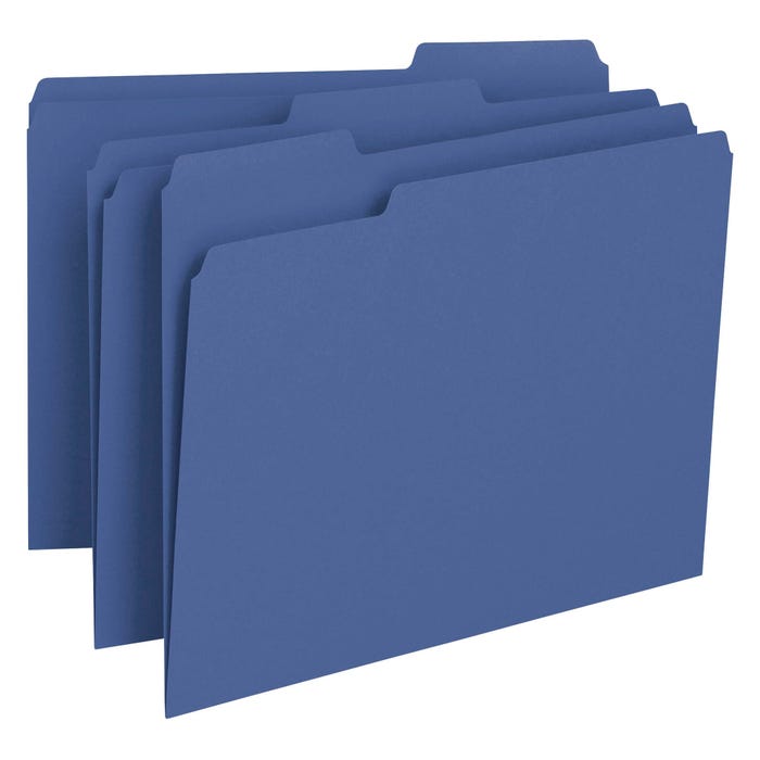 Smead File Folder, Letter Size, 1/3 Cut Tabs, Navy, Pack of 100