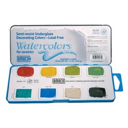 AMACO Semi-Moist Underglaze Set E, 1-1/2 Ounce, Assorted Colors, 8 Color Pan 2148552