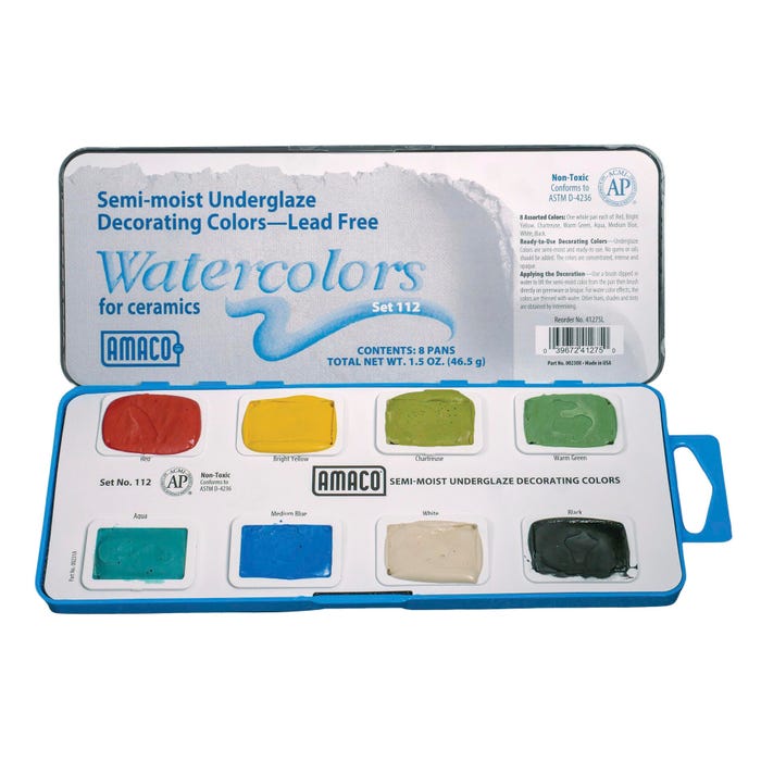 AMACO Semi-Moist Underglaze Set E, 1-1/2 Ounce, Assorted Colors, 8 Color Pan