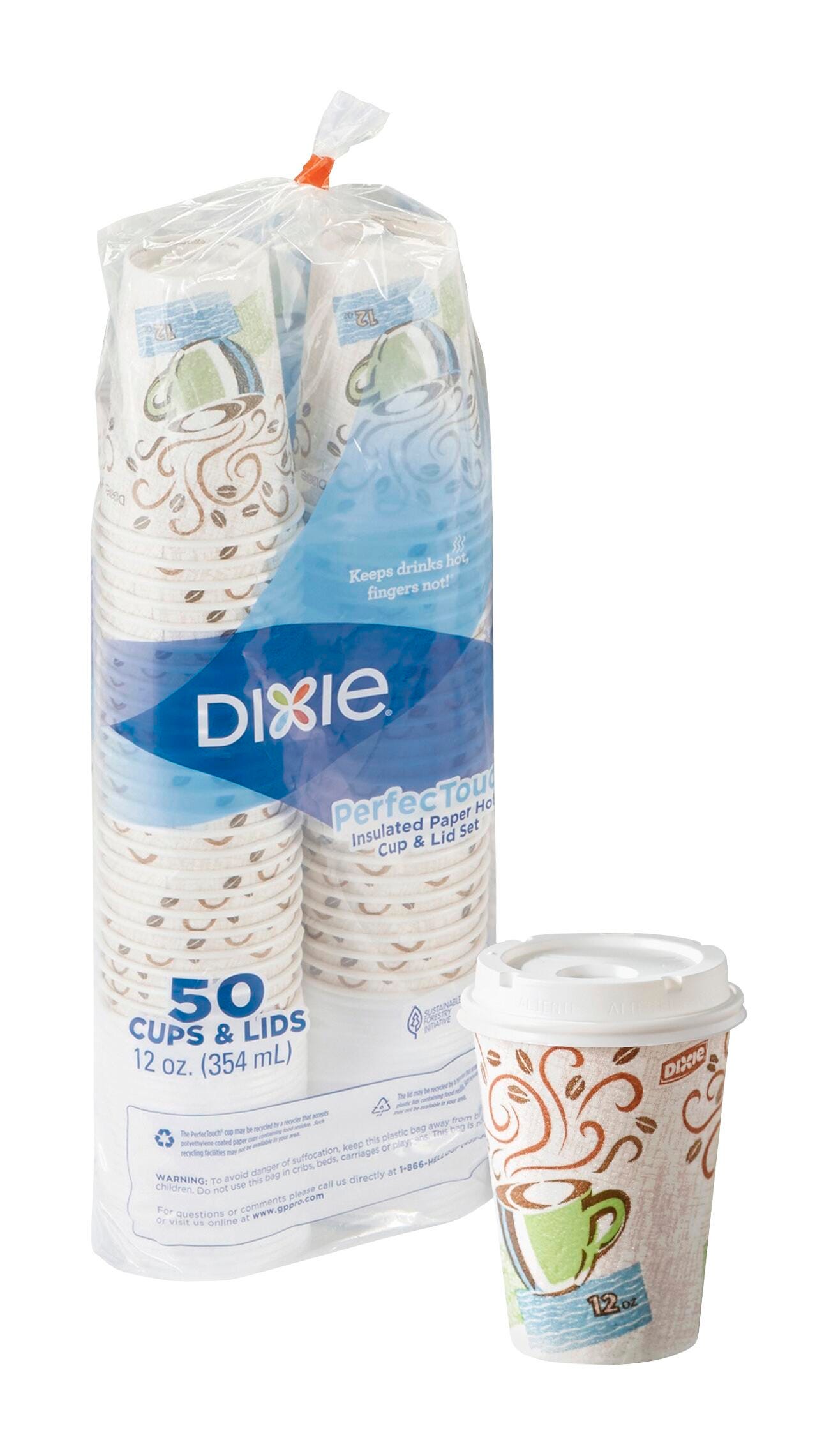 Dixie Foods Perfectouch Non-Slip Hot Cup and Lid Combo, 12 oz, White, Pack of 50, Item Number 1409446