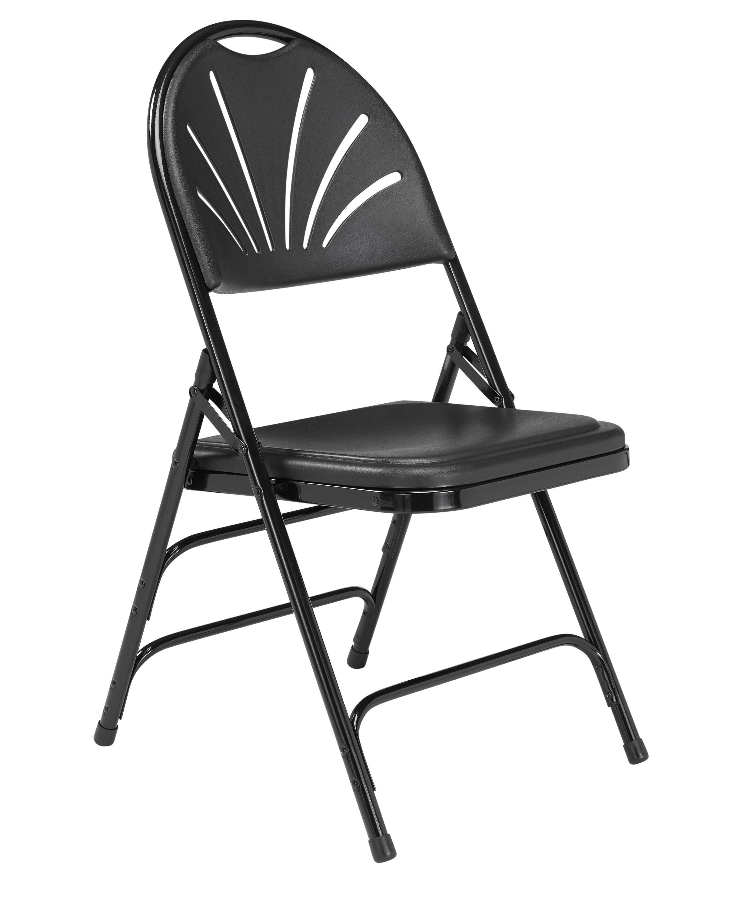 National Public Seating 1100 Premium Fan Back Folding Chair, Black Plastic / Black Frame, Set of 4 2051327