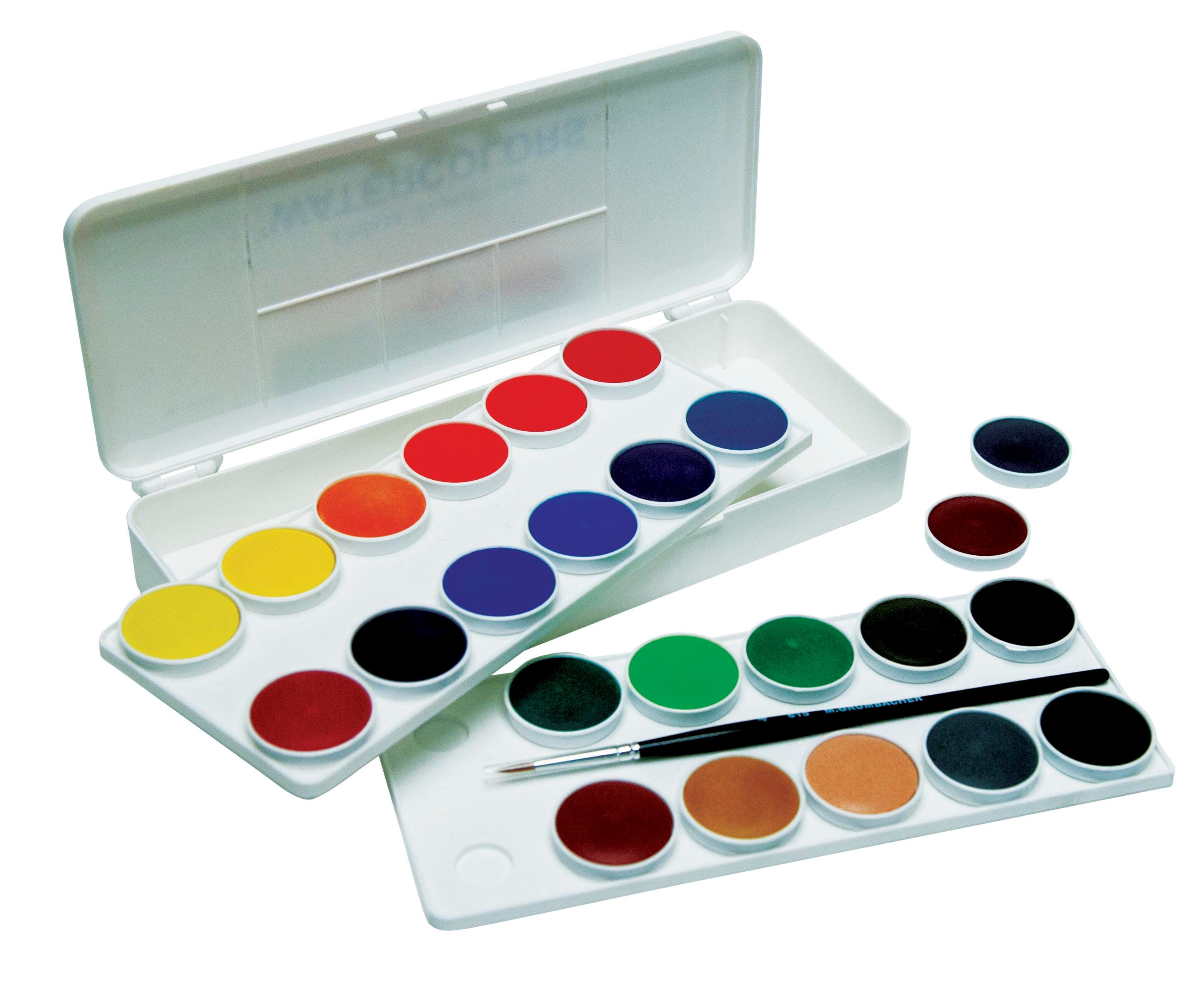 Grumbacher Non-Toxic Watercolor Paint Set with Brush, 24 Assorted Transparent Colors, Item Number 448217