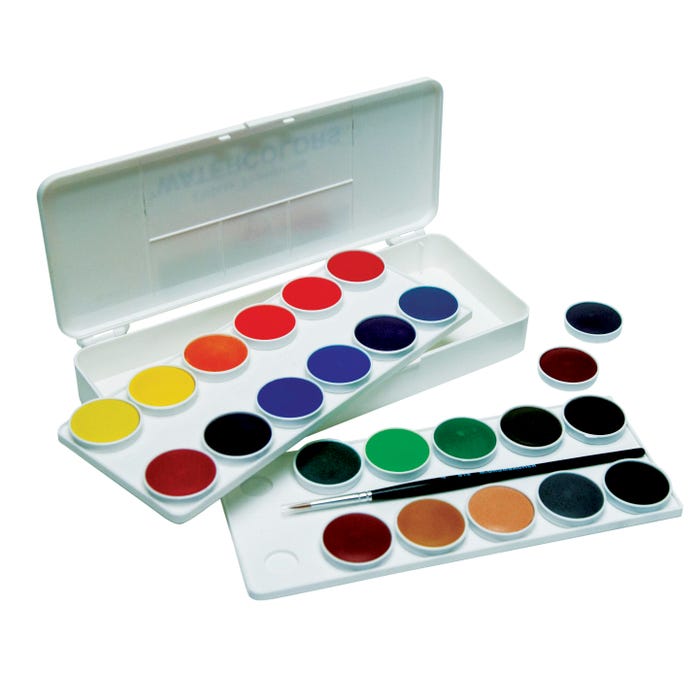 Grumbacher Non-Toxic Watercolor Paint Set with Brush and 0.5ml Tube of White Paint, 24 Assorted Transparent Colors