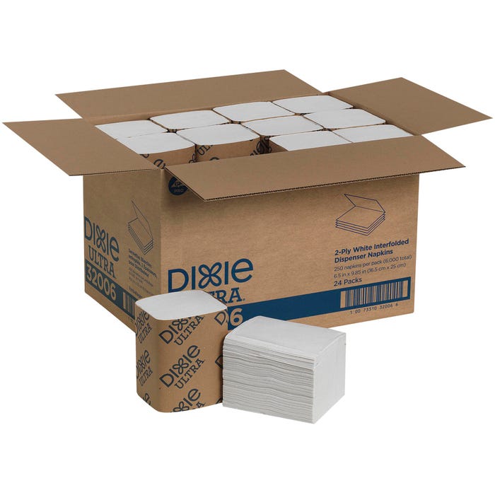 Dixie Ultra Interfold Napkin Dispenser Refill, 2 Ply, White, Pack of 6000
