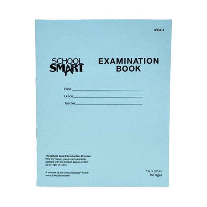 School Smart Examination Blue Books, 7 x 8-1/2 Inches, 16 Pages, Pack of 50