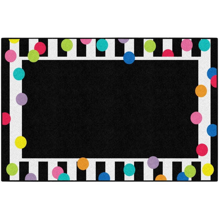 Flagship Carpets Just Teach Black, White and Bright Polka Dot Border Carpet, Rectangle