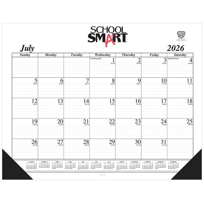School Smart Academic Desk Pad, 14 Month, July 2026 to August 2027, 22 x 17 Inches