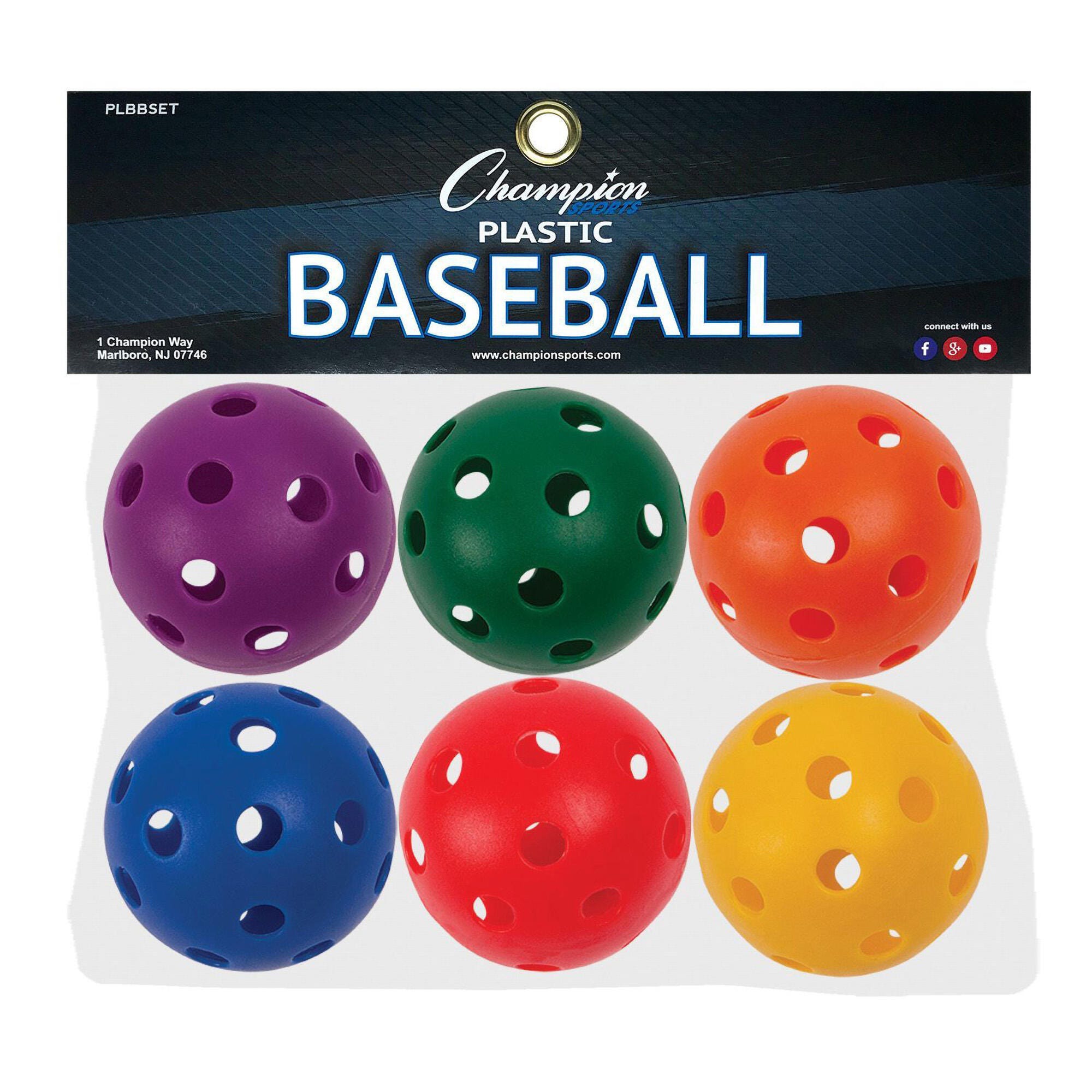Champion Sports Regulation Size Hollow Plastic Baseball, Set of 6 Assorted Colors 1503869