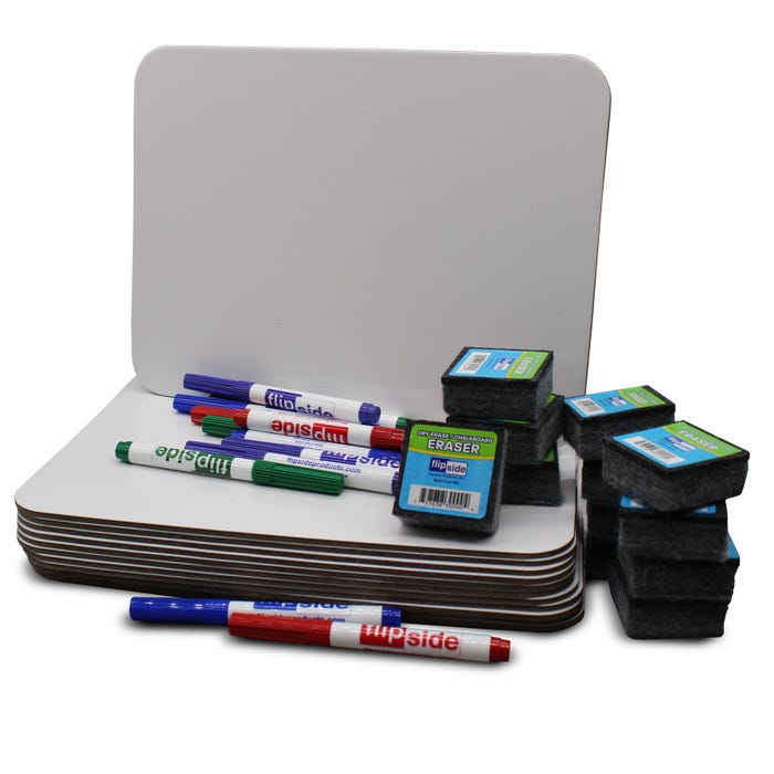 Flipside Dry Erase Magnetic Boards Classroom Set with Erasers and Assorted Markers, 9 x 12 Inches, Set of 36 Pieces