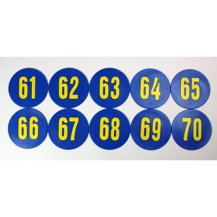 Poly Enterprises Numbered 61 to 70 Spots, 9 Inches, Poly Molded Vinyl, Blue, Set of 10