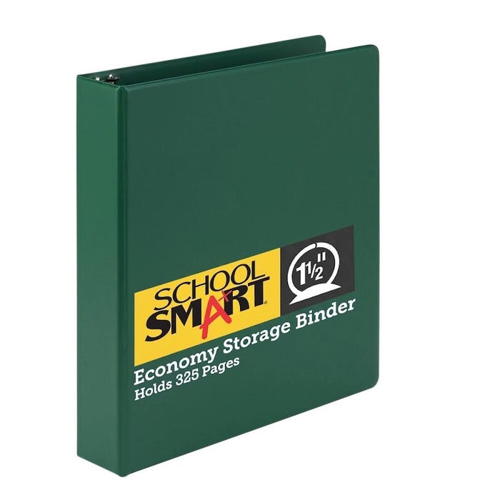 School Smart Round Ring Binder, Polypropylene, 1-1/2 Inches, Green
