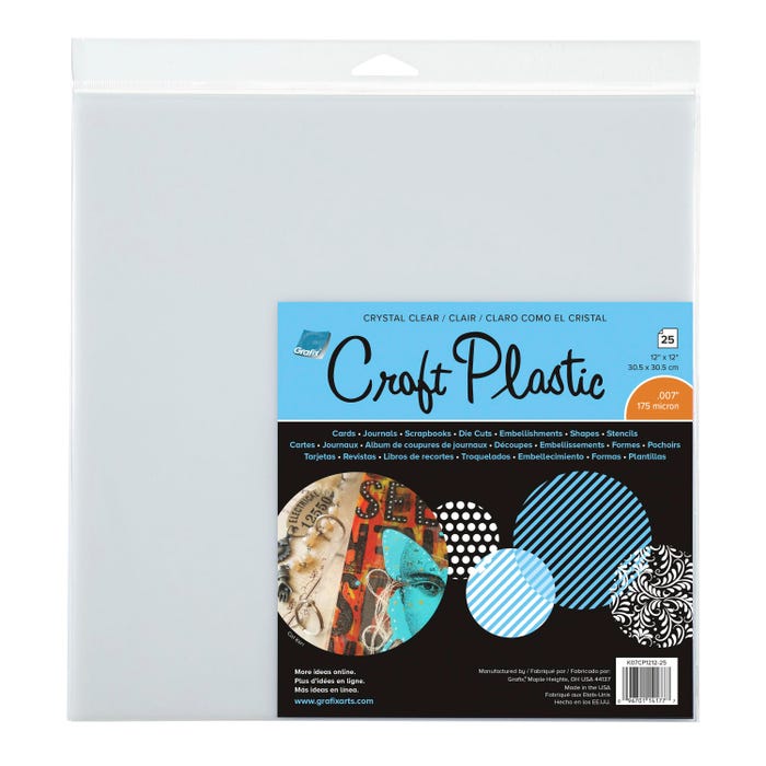Grafix Craft Plastic, 12 x 12 Inches, .007 Inch Thickness, Clear, Pack of 25