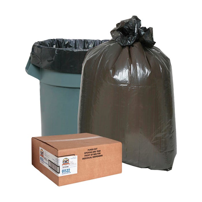 Genuine Joe Low Density Heavy Duty Can Liners, 30 Gallon, 1.50 mil, Black, Pack of 100