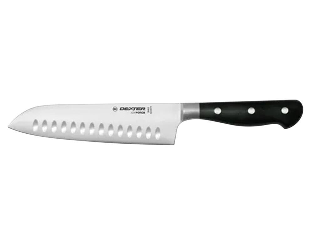 Dexter iCut FORGE Duo-Edge Santoku Knife, 7 Inch, Black Handle