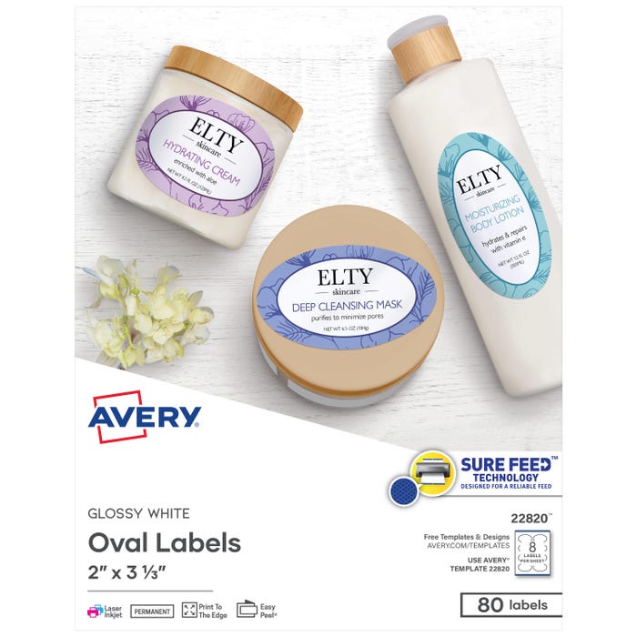 Avery Oval Labels, 2 x 3 Inches, White Gloss, Pack of 80