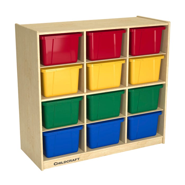 Childcraft Mobile Big Cubby Storage Unit, 12 Primary Color Bins, 38-1/8 x 16 x 36 Inches