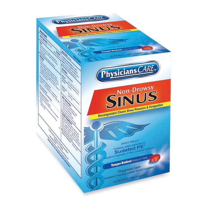 Acme PhysicansCare Sinus, Nondrowsy, Pink, Pack of 2, 50 Pack/Box