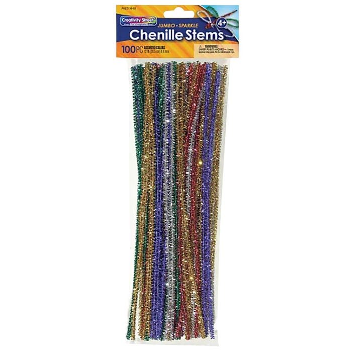 Creativity Street Jumbo Chenille Stems, 1/4 x 12 Inches, Assorted Sparkle Color, Set of 100