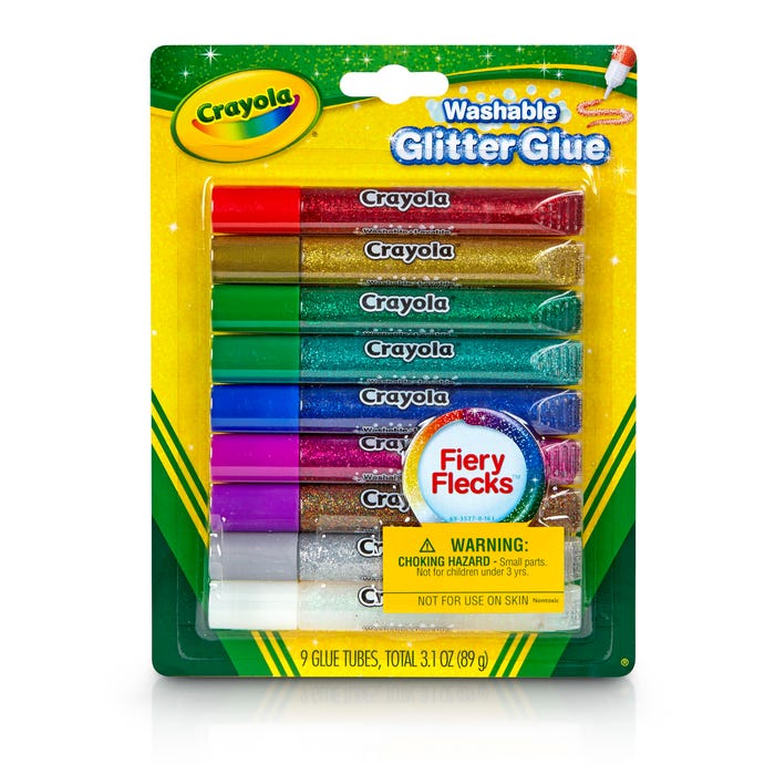 Crayola Washable Glitter Glue, Fiery Flecks Colors, Assorted Colors, Pack of 9