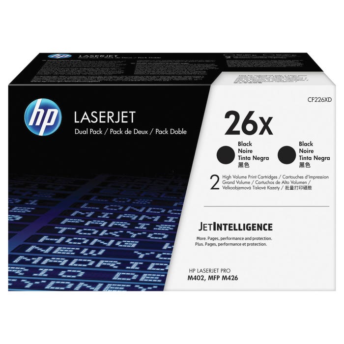 HP 26X Ink Cartridge, CF226XD, Black, Pack of 2