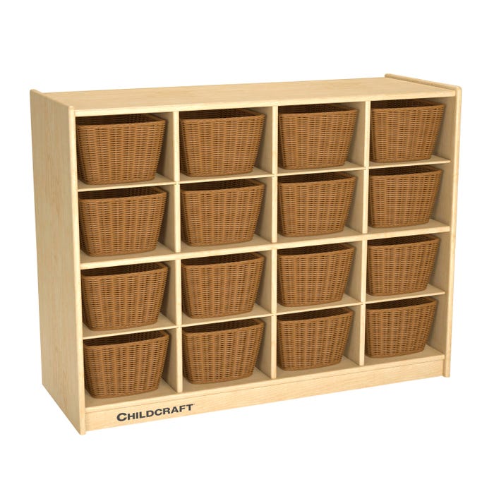 Childcraft Mobile Cubby Storage Unit, 16 Baskets, 38-3/8 x 14-1/4 x 30 Inches