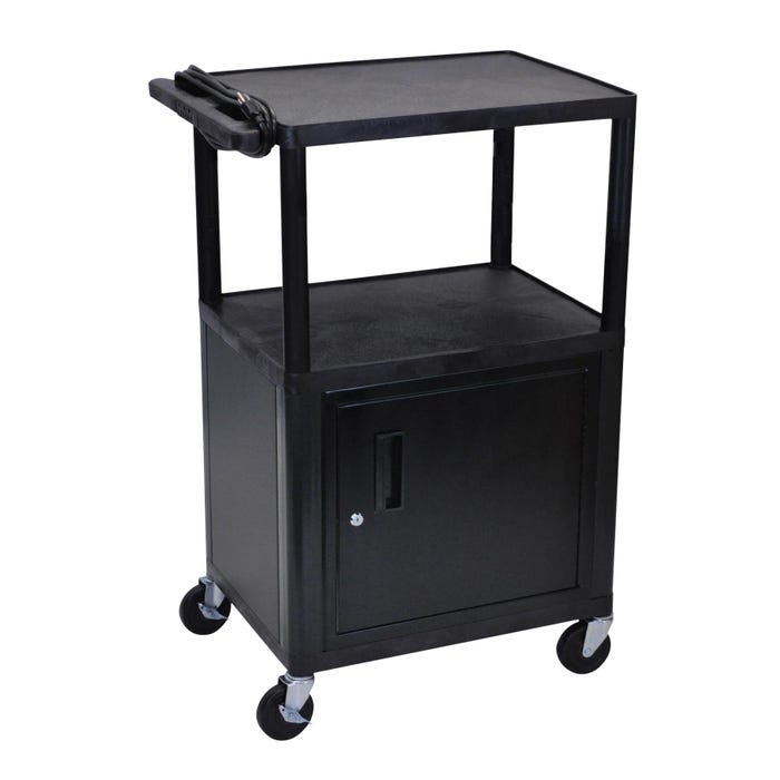 Luxor 3-Shelf AV Cart with Cabinet, 24 x 18 x 42 Inches, Black