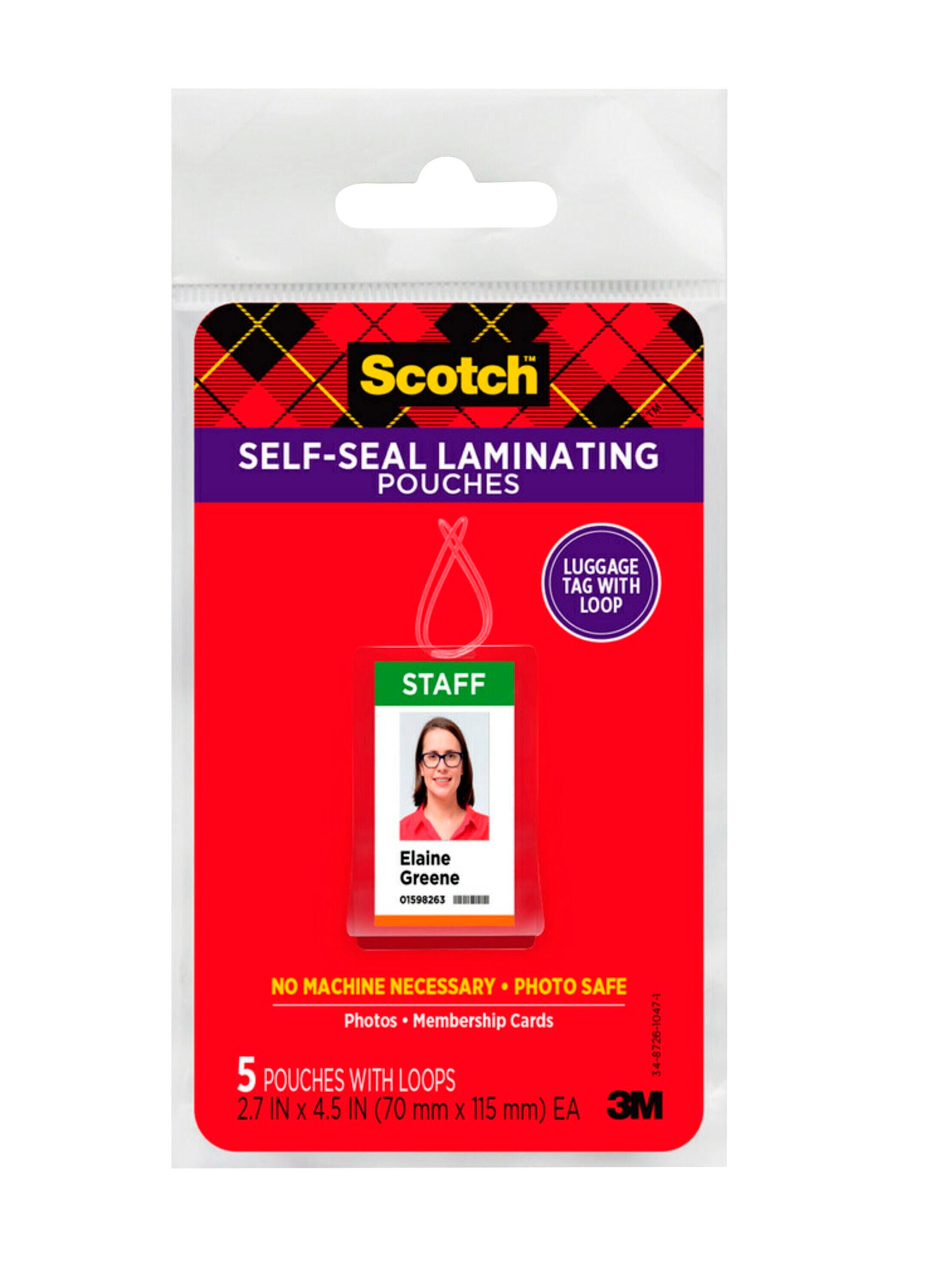 Image for Scotch Self-Sealing Laminating Pouch, 2-3/4 x 4-1/2 Inches, Clear, Pack of 5 from School Specialty