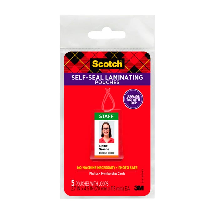 Scotch Self-Sealing Laminating Pouch, 2-3/4 x 4-1/2 Inches, Clear, Pack of 5