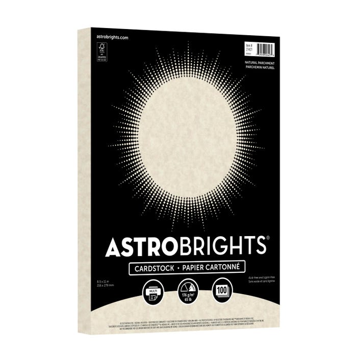 Astrobrights Colored Cardstock, 8-1/2 x 11 Inches, 65 Lbs., Natural Parchment, 100 Sheets