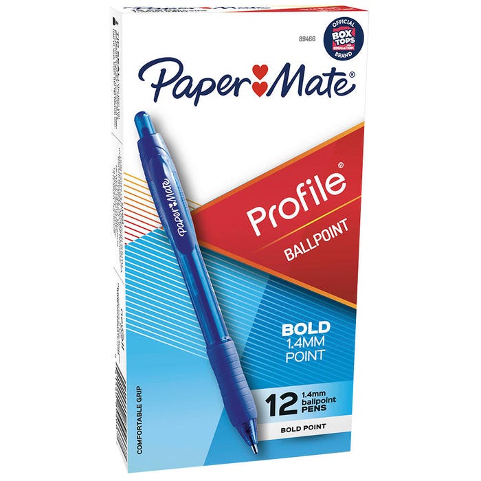 Paper Mate Profile Retractable Ballpoint Pen, Bold Point, 1.4 mm, Blue, Pack of 12