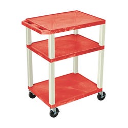 Luxor 3-Shelf Tuffy Cart, Red Shelves, Putty Legs, 24 x 18 x 34 Inches