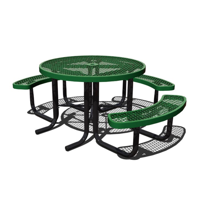 Superior Site Amenities Regal Portable Round Picnic Table, 3 Attached Seats, 46 Round x 30 Inches, Green Top, Black Frame