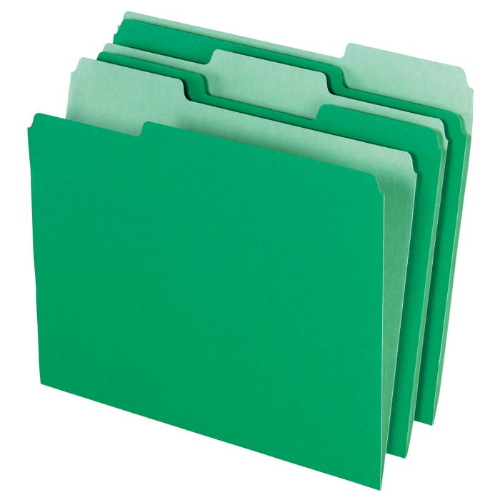 Pendaflex Two-Tone File Folder, Letter Size, 1/3 Cut Tabs, Green, Pack of 100