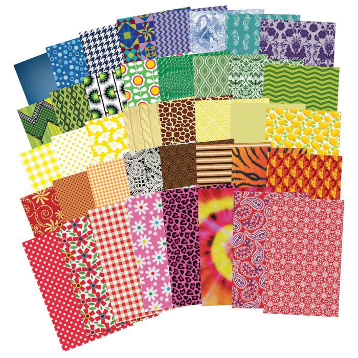 Roylco All Kinds of Fabric Paper, 5-1/2 x 8-1/2 Inches, Assorted Designs, 200 Sheets