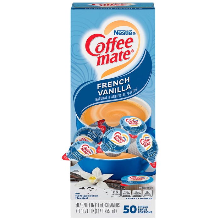 Coffee mate Liquid Creamer Singles, .38 oz, French Vanilla, Pack of 50