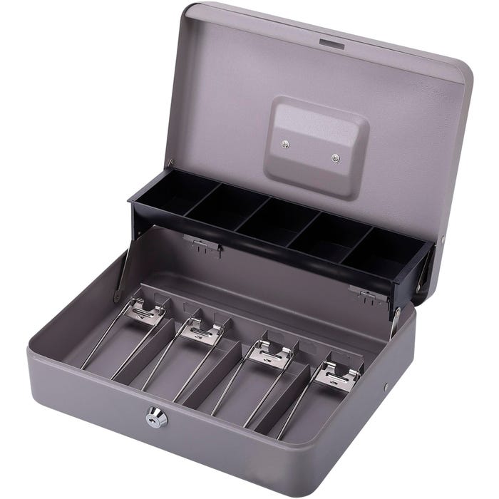 Sparco Controller Cash Box, 11-2/5 x 7-1/2 x 3-2/5 Inches, 5-Compartment, 2-Key, Steel, Gray