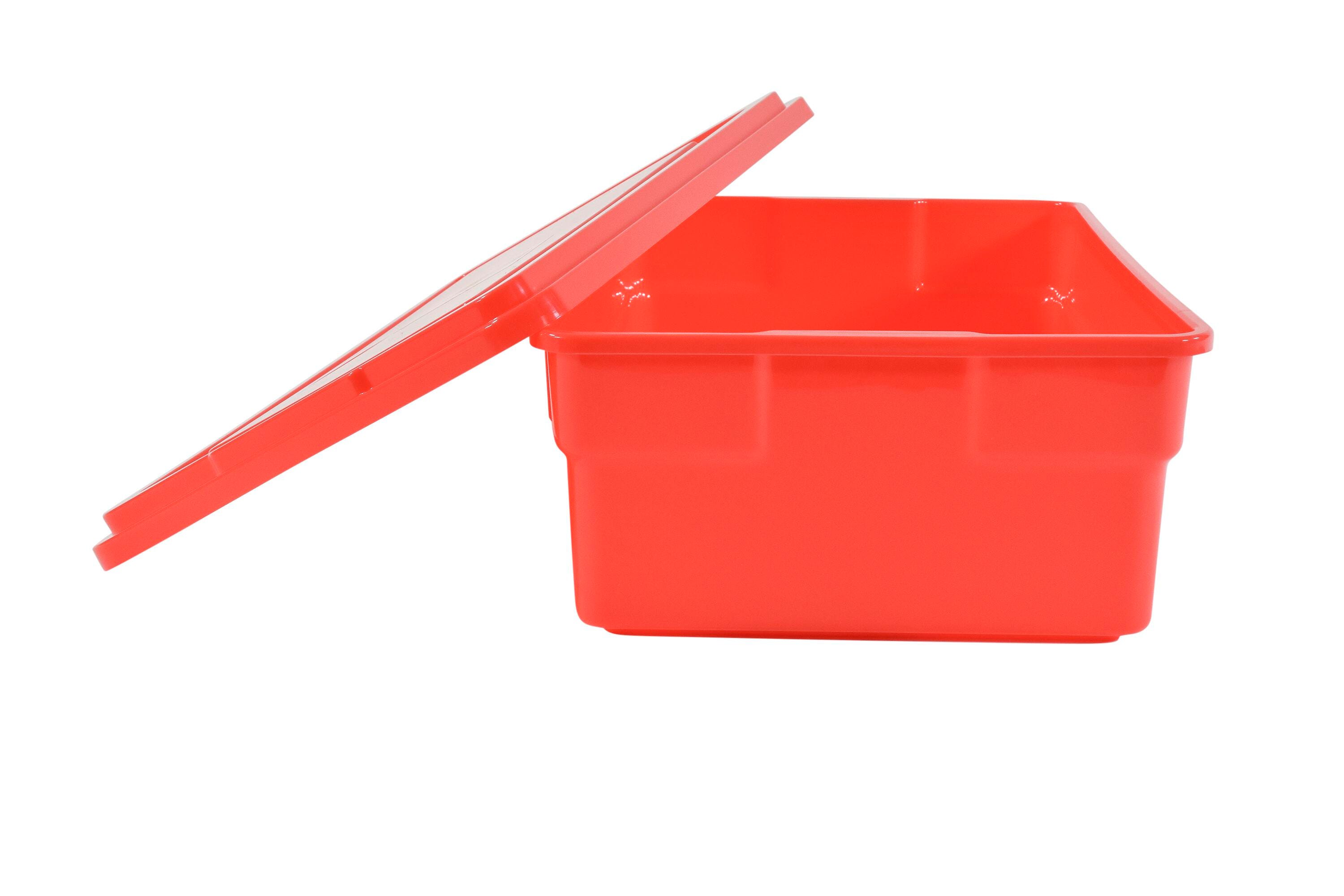 School Smart Medium Storage Bin with Lid, 11 x 16 x 6 Inches, Red 276838