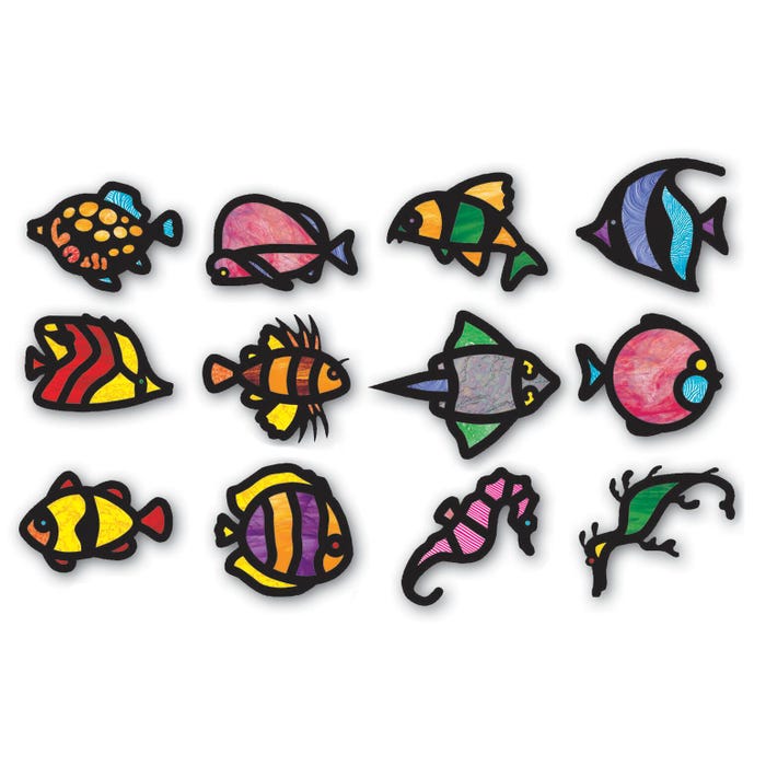 Roylco Stained Glass Frames, 8 x 10 Inches, Tropical Fish, 24 Pieces