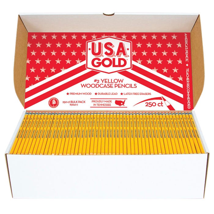 USA Gold Woodcase Pencils, No 2, Pre-Sharpened, Class Pack of 250